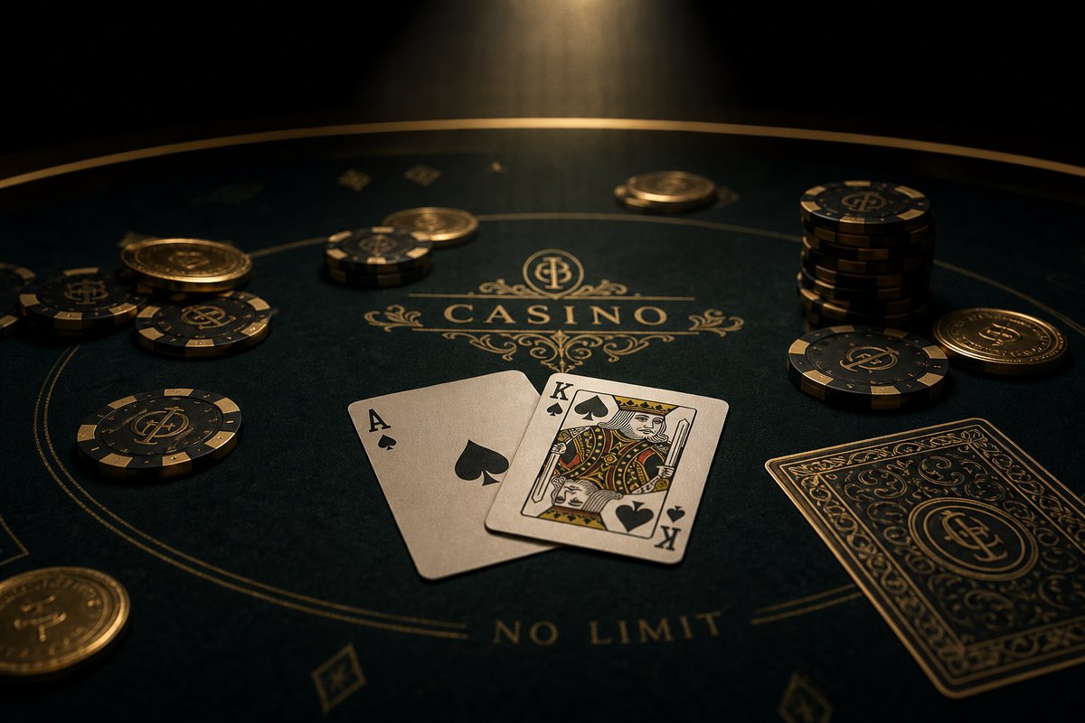 Luxury casino table with gold chips under dramatic lighting